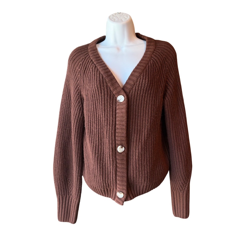 PrettyGarden Chunky Knit Cardigan Brown Button Front Sweater Size Small